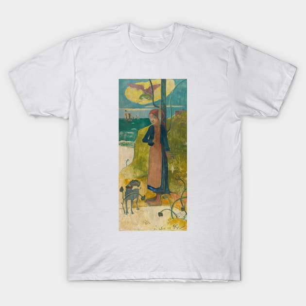 Breton Girl Spinning by Paul Gauguin T-Shirt by Classic Art Stall